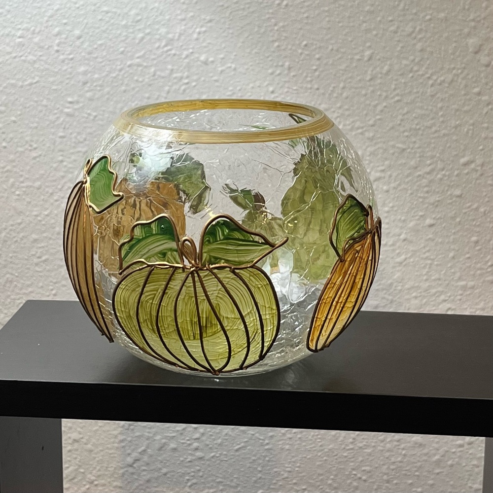Pumpkin Crackle Glass Candle Holder/Vase - Picture 4 of 12